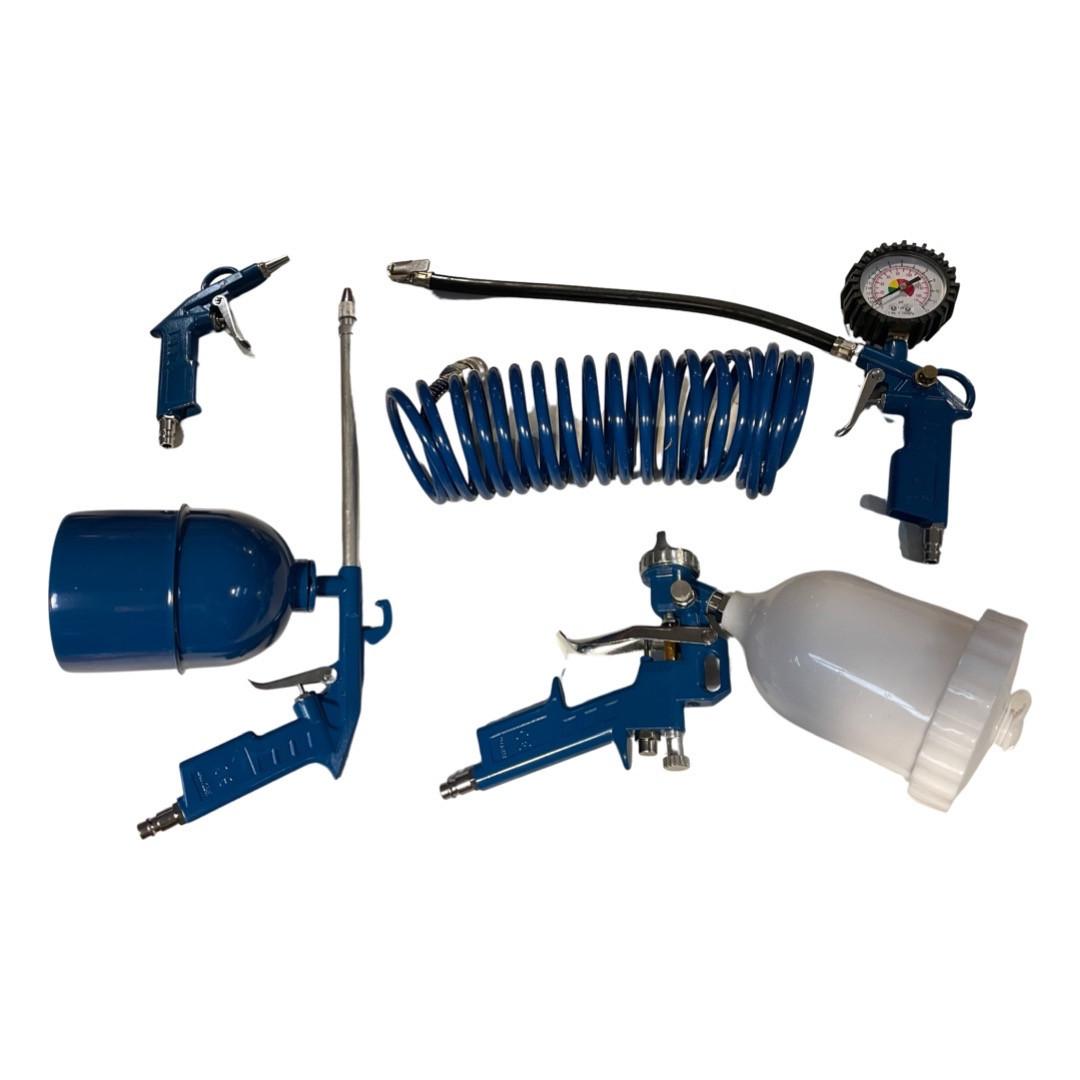 Hyundai 5-Piece Air Compressor Tool Kit - Tyre Inflator, Pressure Gauge, Degreaser & Paint Gun, Air Hose