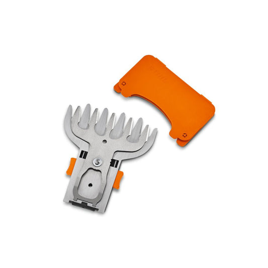 Genuine STIHL HSA 26 replacement grass shear blade with plastic protective cover.