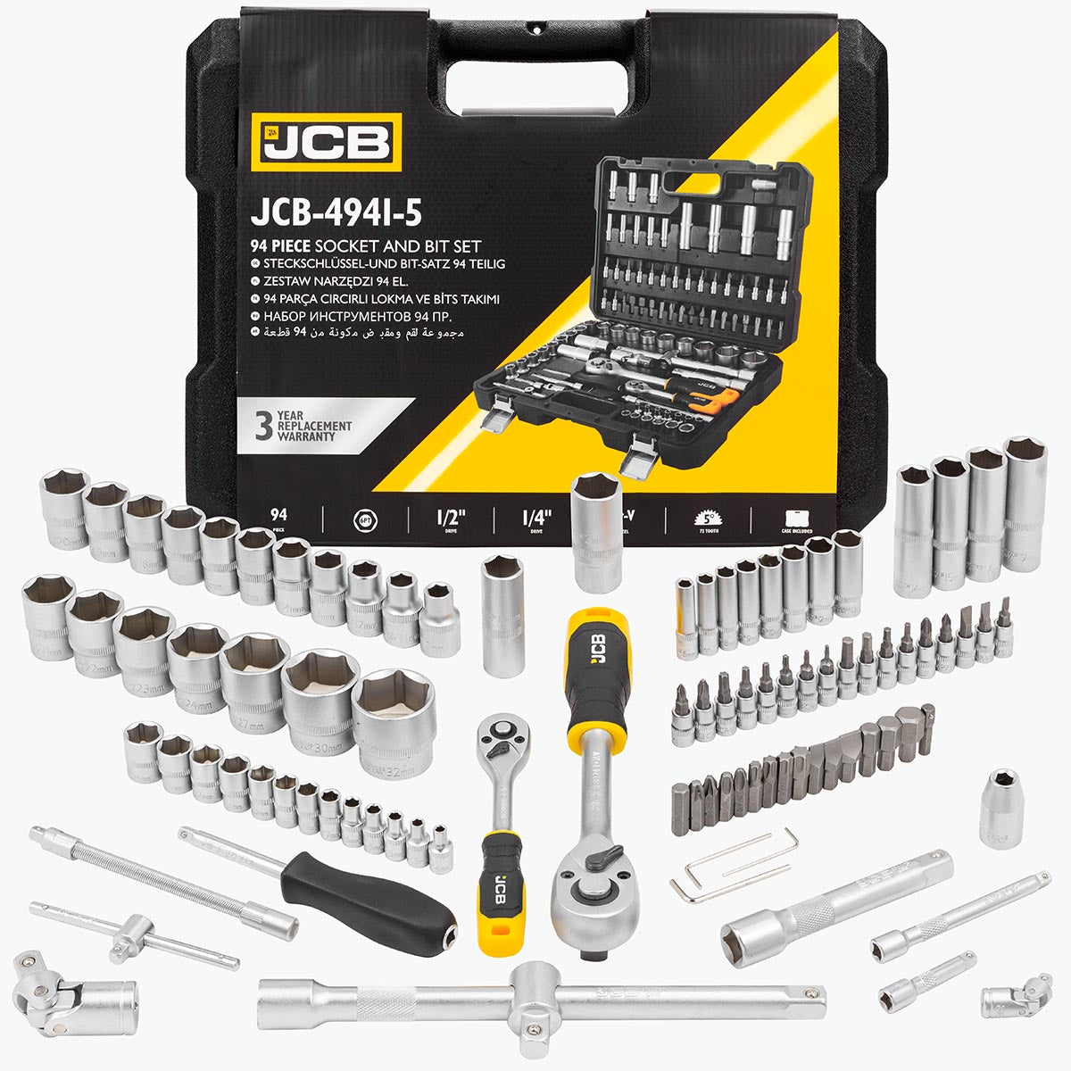 JCB 94 Piece Socket and Bit Set JCB-3941-5