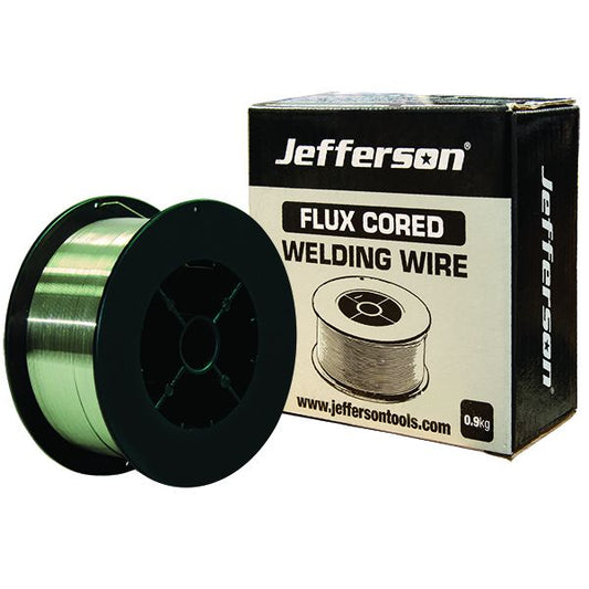 Jefferson JEFWP0.9-0.9FC 0.9mm 0.9kg spool of flux cored gasless MIG welding wire for professional steel fabrication.