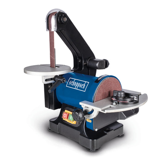 Scheppach BTS700 250W 125mm electric belt and disc sander with tilting work table and mitre gauge.