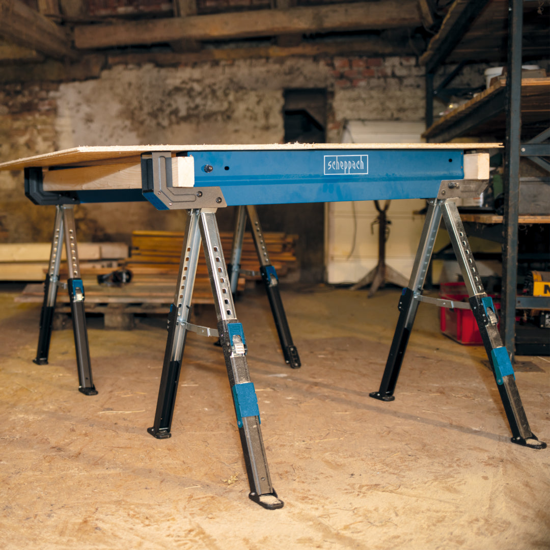 Scheppach MWB600 Adjustable Heavy Duty Steel Sawhorse Trestles 589kg