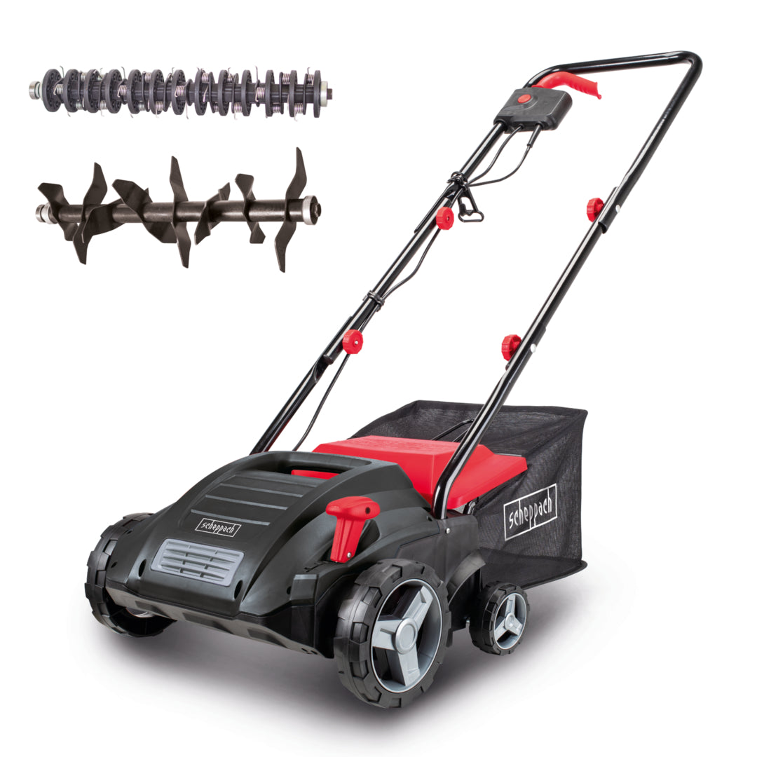 Scheppach SC32 1500W 32cm 2-in-1 electric lawn scarifier and aerator with collection box