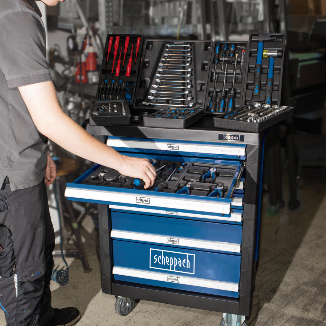Scheppach TW1000 7-Drawer Workshop Tool Trolley with 263 Piece Tool Set