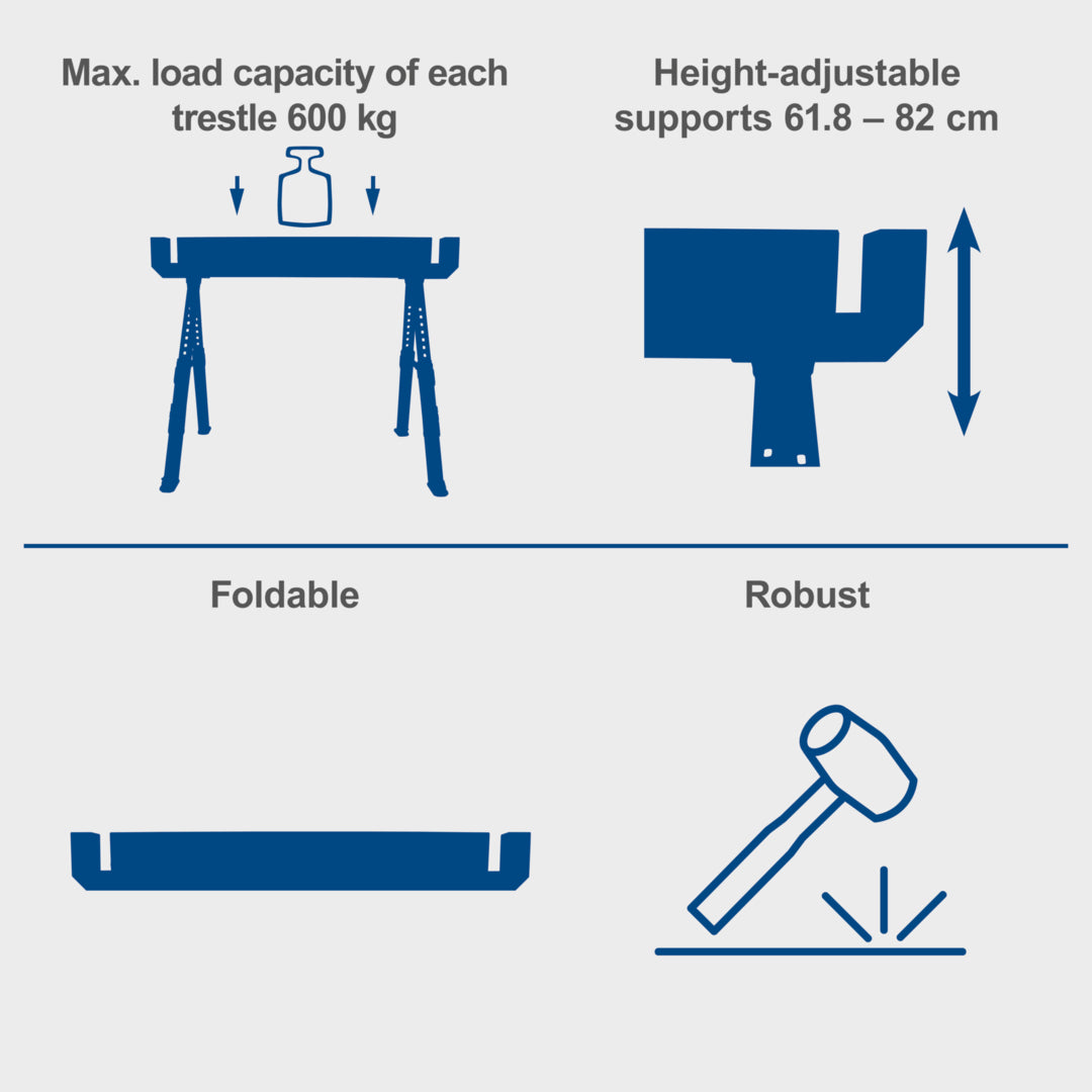 Scheppach MWB600 Adjustable Heavy Duty Steel Sawhorse Trestles 589kg