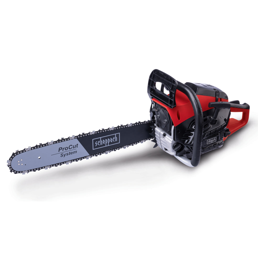 Scheppach PCS46 46cc petrol chainsaw with 18 inch ProCut guide bar and chain.