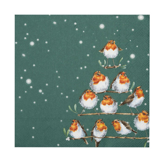 Wrendale Christmas Lunch Napkin Robin Rockin Robins
