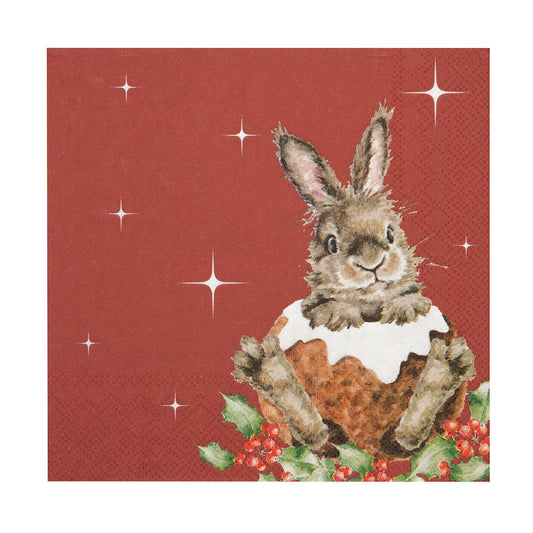 Wrendale Christmas Lunch Napkin Rabbit Merry Little Christmas