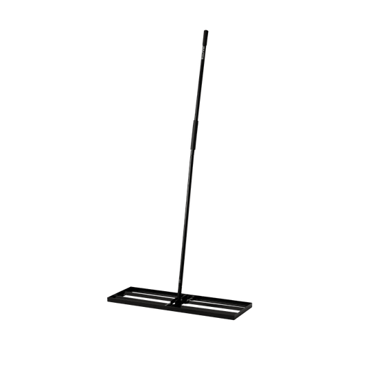 Hayter lawn levelling rake with wide flat head and soft grip handles