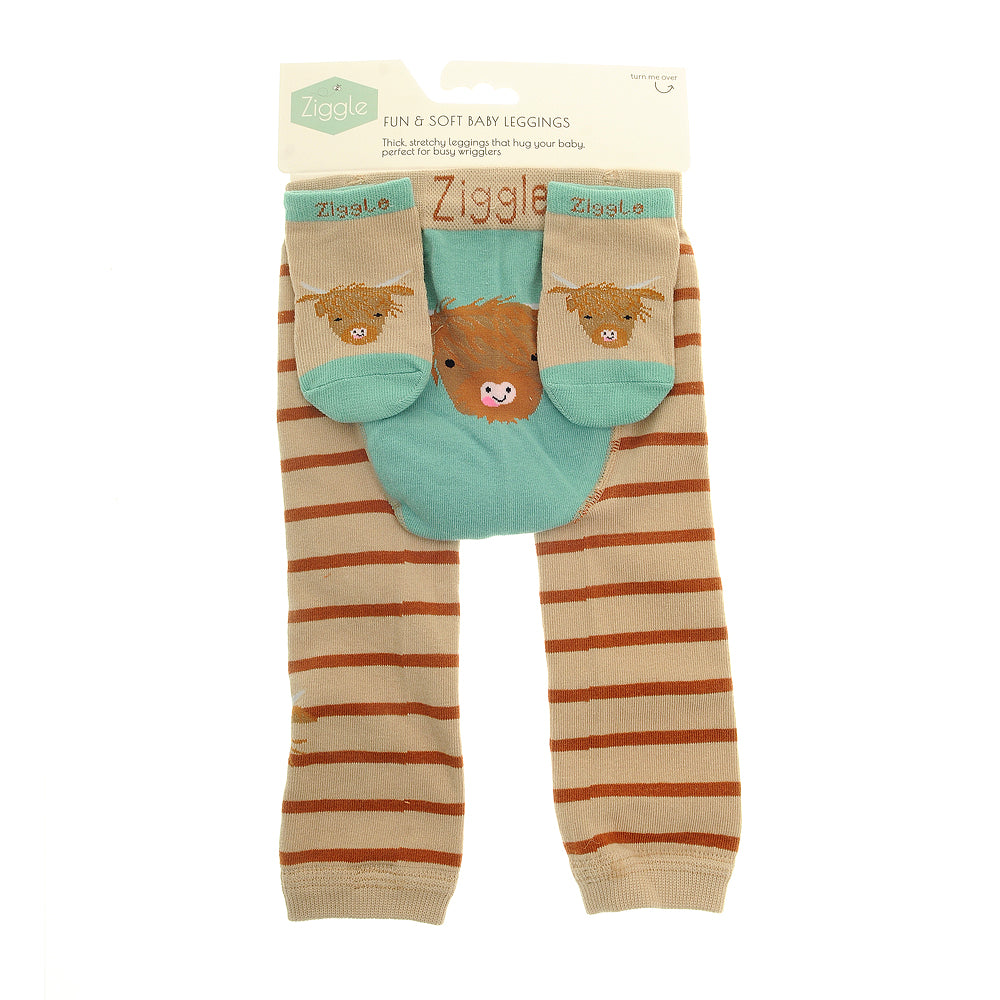 Ziggle - Highland cow leggings and socks 0-6m