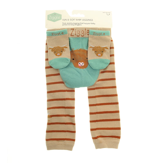 Ziggle - Highland cow leggings and socks 0-6m