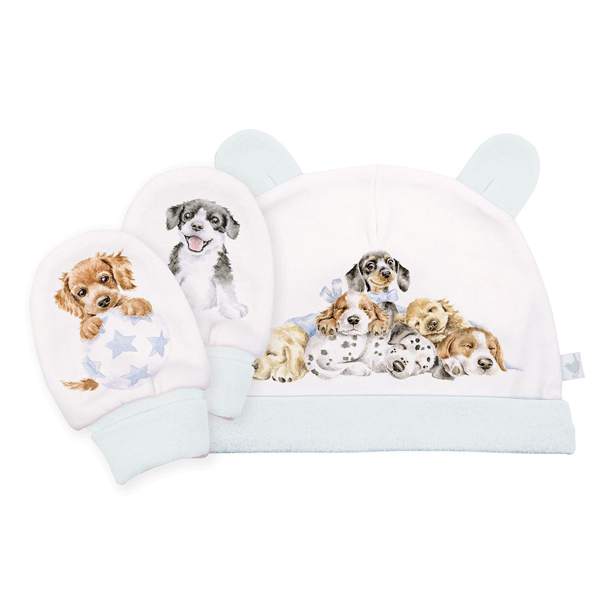 Wrendale Little Paws Dog Newborn Hat and Mitten Set