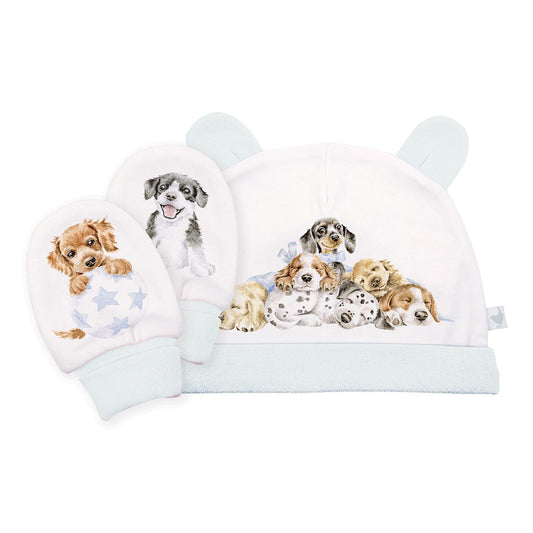 Wrendale Little Paws Dog Newborn Hat and Mitten Set