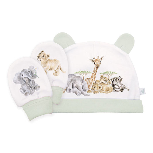 Wrendale Little Savannah Animal Newborn Hat and Mitten Set