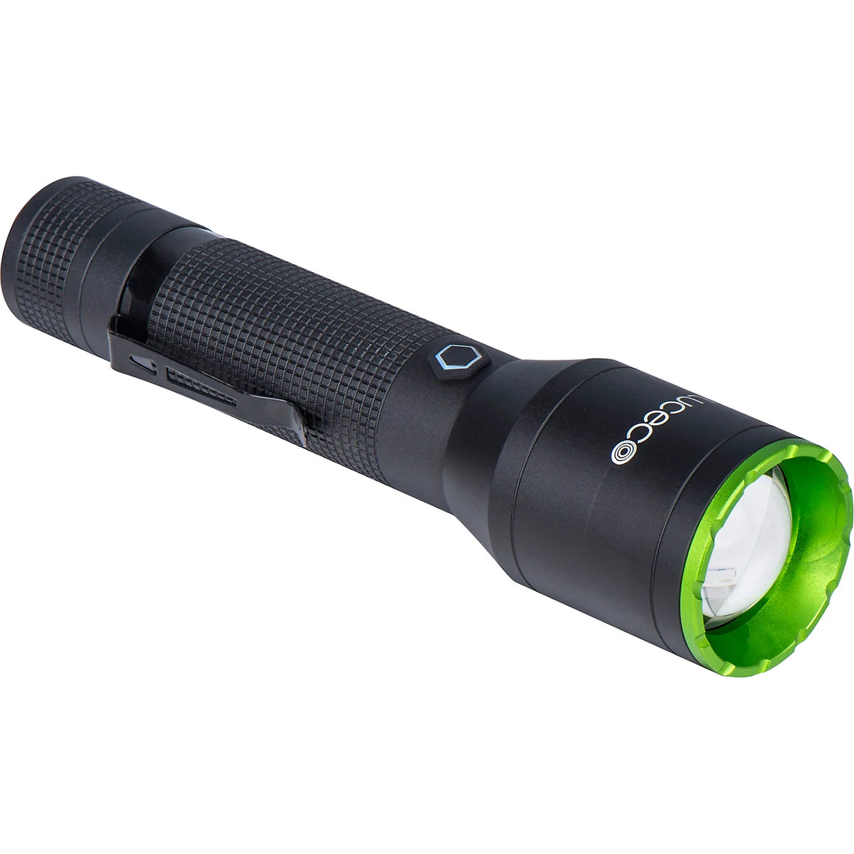 Luceco 6W 600lm rechargeable multi-focus LED hand torch in black aluminium