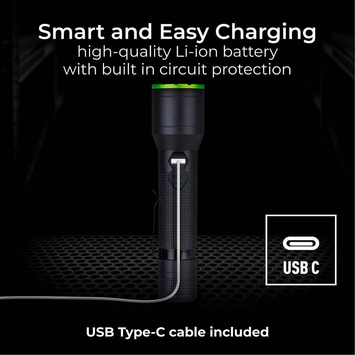 Luceco 6W 600lm rechargeable multi-focus LED hand torch in black aluminium