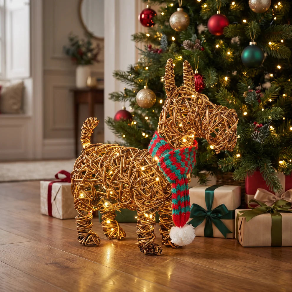 Noma 44cm brown wicker Scottie dog garden light ornament with 60 warm white LEDs