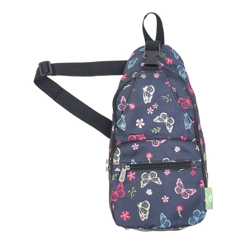 Eco Chic Lightweight Foldable Crossbody Bag Black Monarch Butterflies