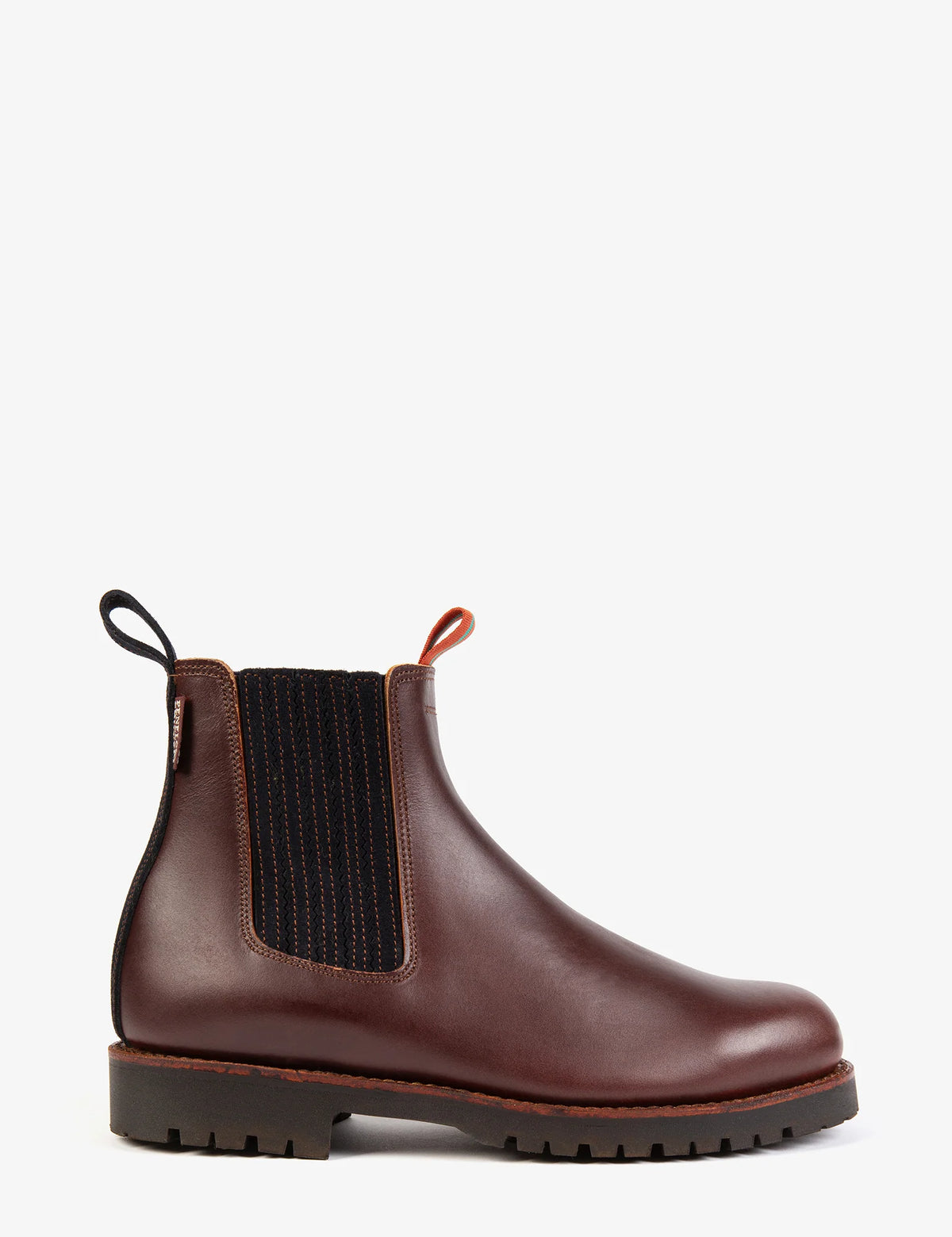 Penelope Chilvers Oscar conker leather wool lined Chelsea boot with navy elastic gusset and commando rubber sole
