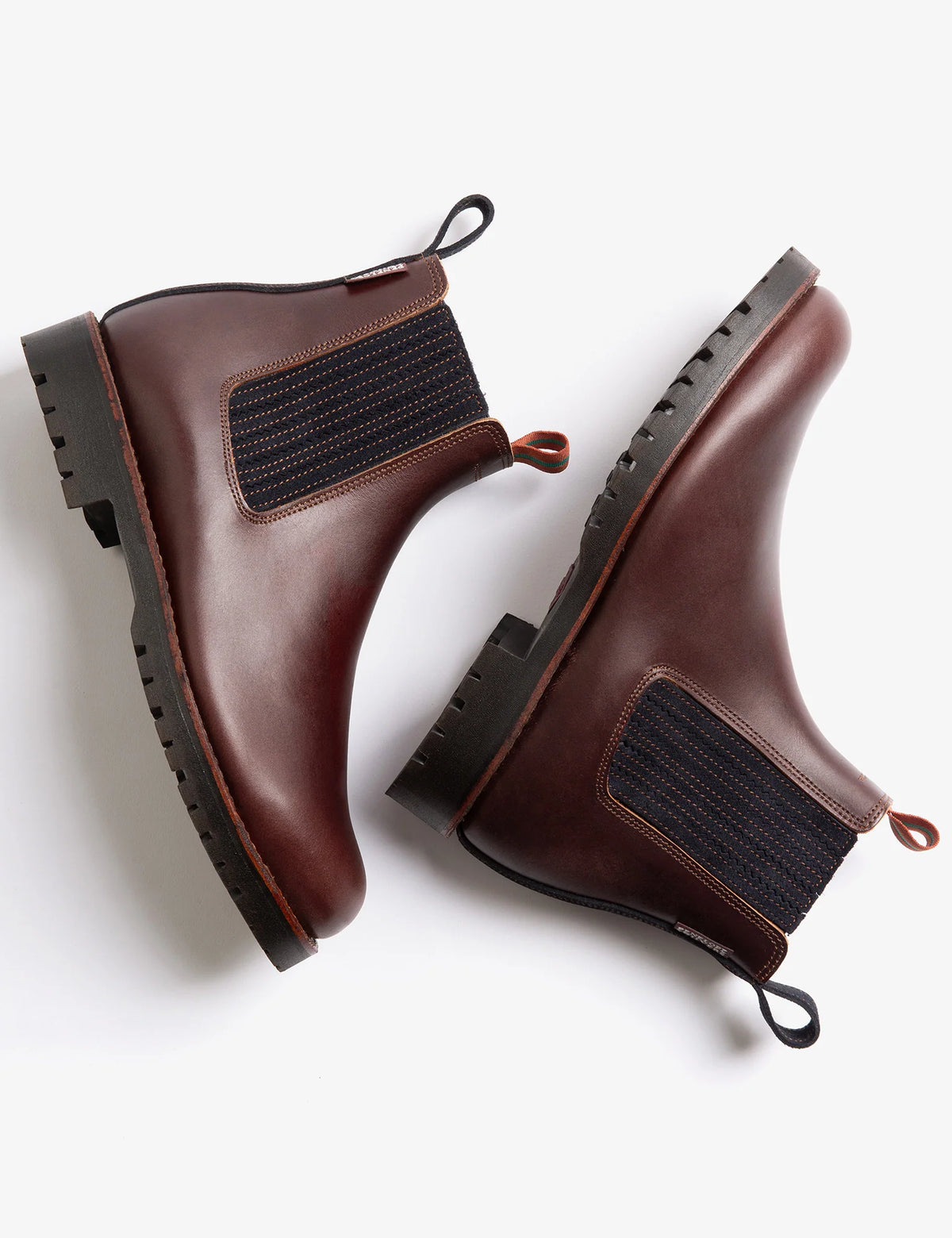 Penelope Chilvers Oscar conker leather wool lined Chelsea boot with navy elastic gusset and commando rubber sole