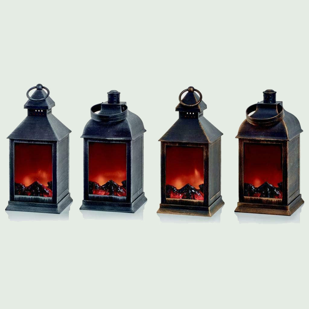 Premier Fireplace Lantern with Brush Effect 24cm - Assorted Designs
