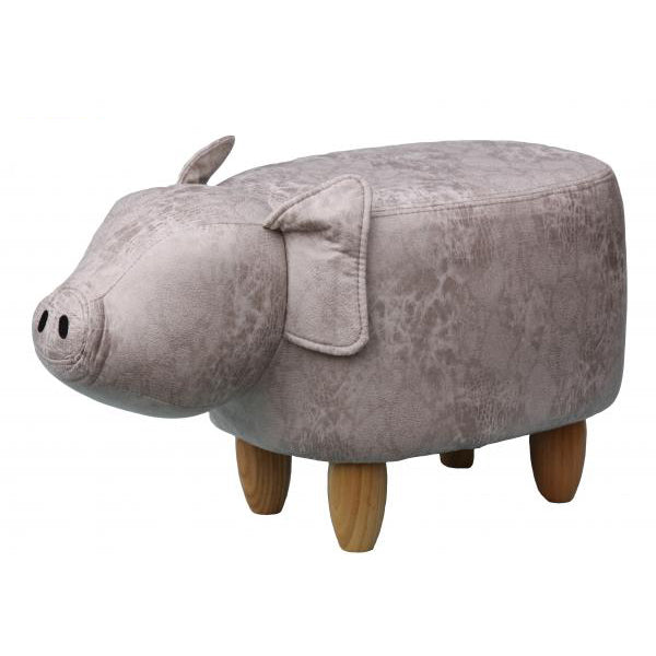 Plato grey pig leatherette footstool with screw-on wooden legs and velvet floor protection pads.