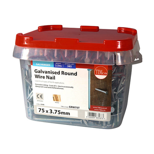 Nails Galv Round Timco 75mm x 3.75 – 2.5KG TUB