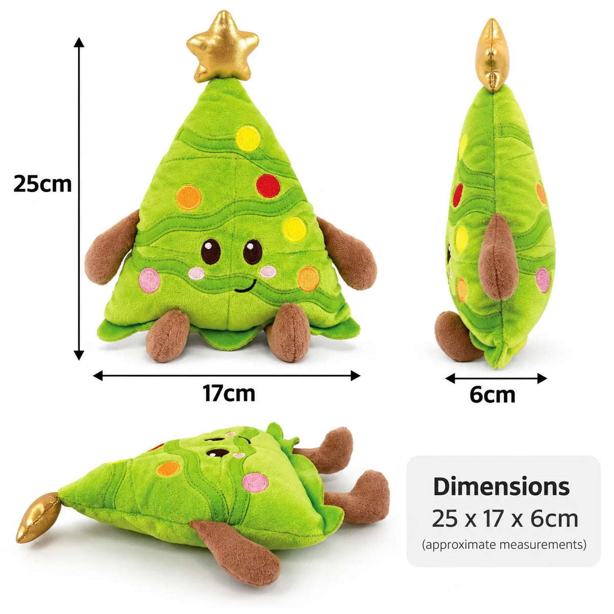 Happy Pet Cooper Christmas Tree multi squeaker plush dog toy