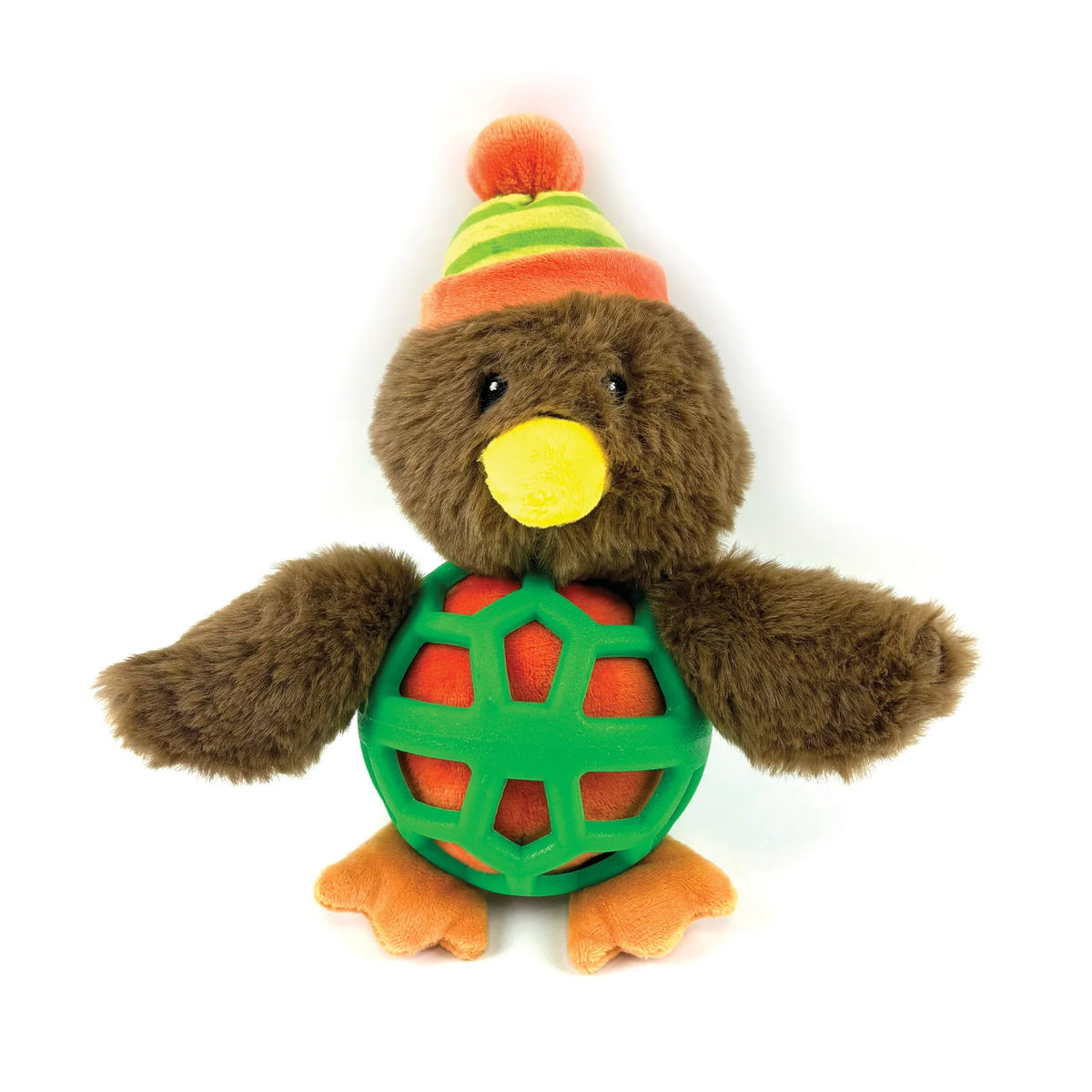 Happy Pet Rolo Robin TPR body Christmas dog toy with rubber cage and plush robin head