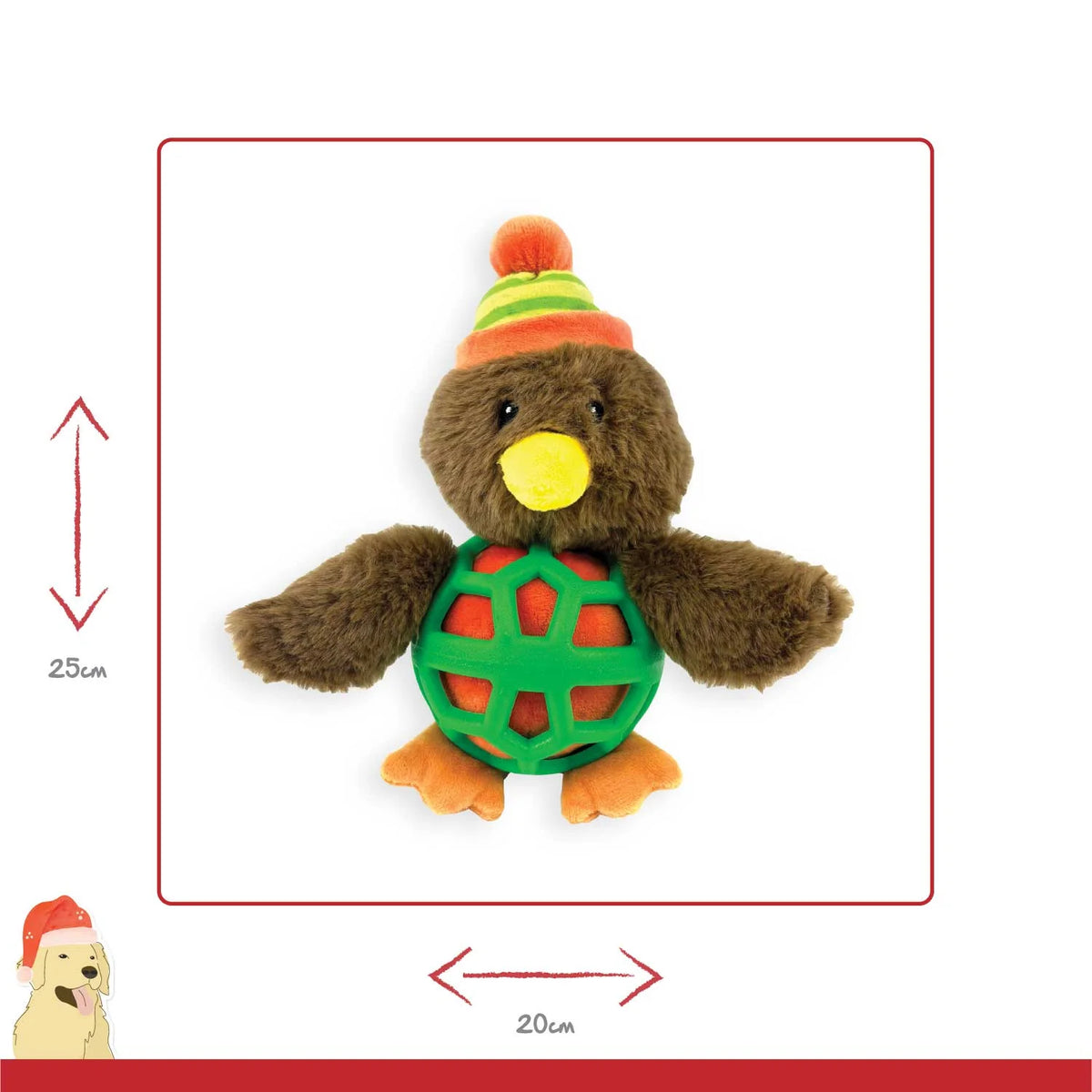 Happy Pet Rolo Robin TPR body Christmas dog toy with rubber cage and plush robin head
