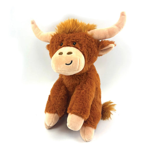 Happy Pet Herby Highland Cow plush Christmas dog toy with squeaker
