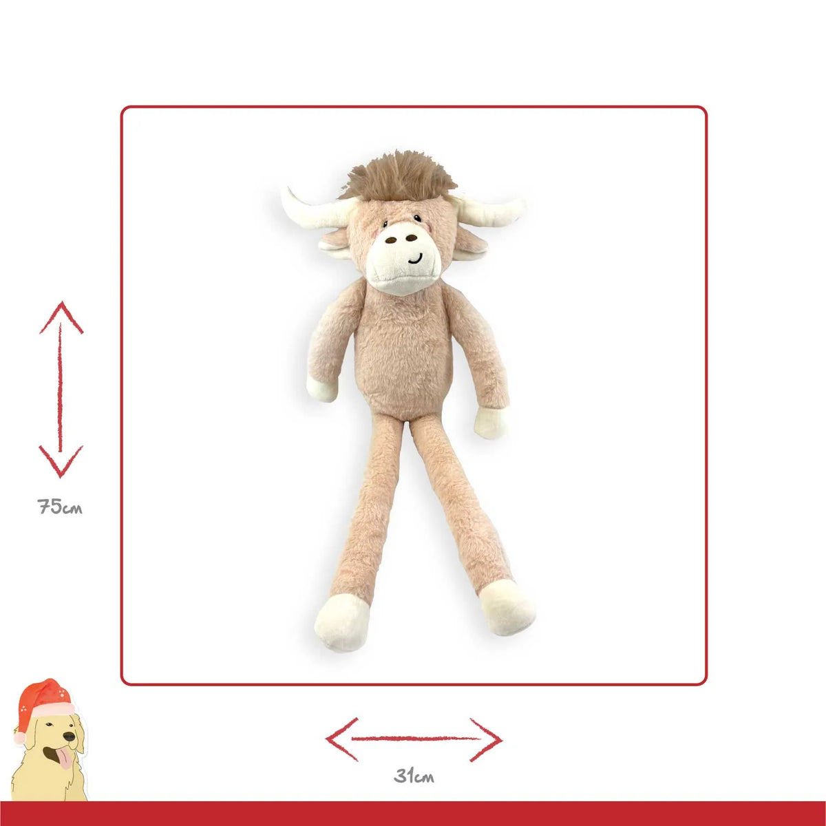 Happy Pet Jumbo Hettie Highland Cow plush Christmas dog toy for large dogs