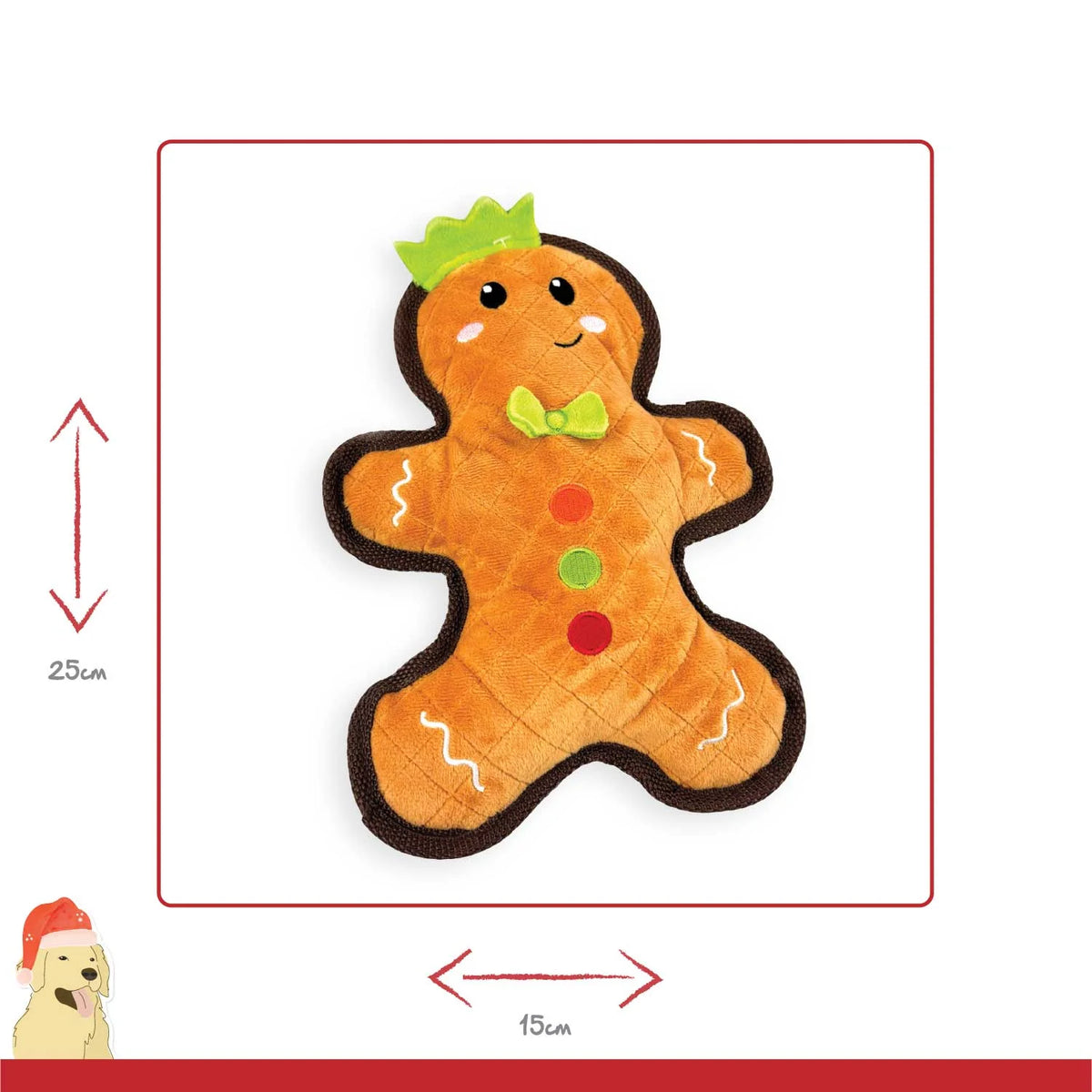 Happy Pet Gingerbread plush Christmas dog toy with squeaker