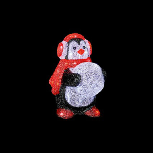 Premier 30cm Acrylic Penguin and Snowball with 30 White LEDs