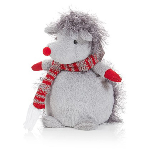 Premier 22cm Grey Sitting Plush Hedgehog with Red Scarf