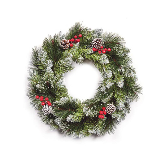 Premier 50cm Sugar Pine Wreath Iced Tips with Berry and Cones
