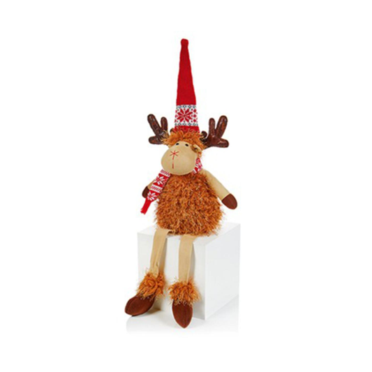 Premier 80cm Fluffy Deer with Dangle Legs and Red Hat Plush