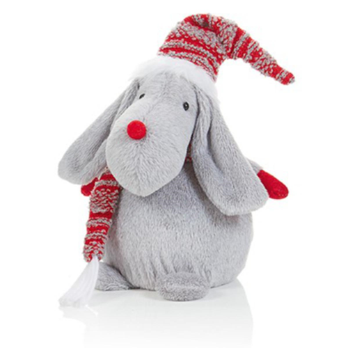 Premier 26cm Grey Sitting Plush Sausage Dog with Red Hat and Scarf