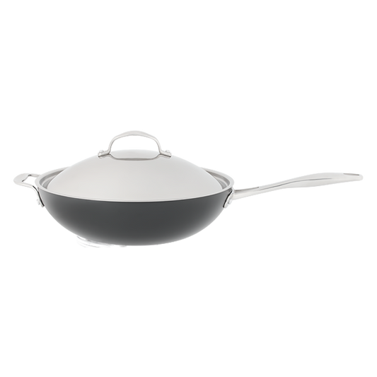 Stellar Hard Anodised Non-Stick Wok with Lid 30cm