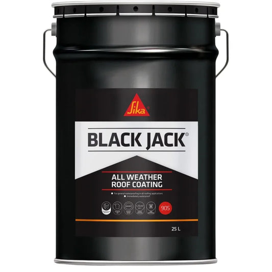 Sika Black Jack 901 Black Bitumen Paint 25 litre drum for waterproofing exterior metal, roofing felt, and concrete.