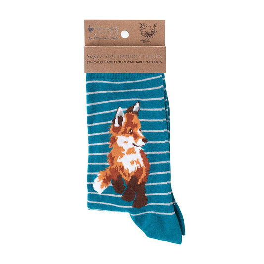 Wrendale Born to be Wild Teal Fox Socks