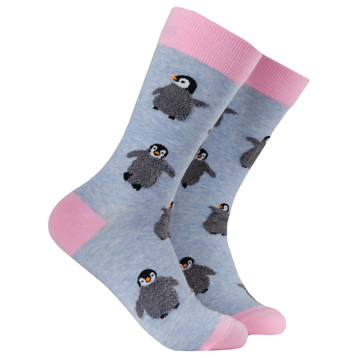 Fluffy Penguin Socks featuring textured fluffy penguins on a soft knitted cotton blend fabric