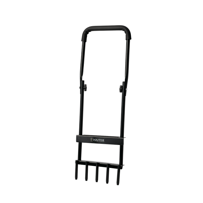 Hayter hollow tine aerator with 5 steel tines and folding handle for lawn care