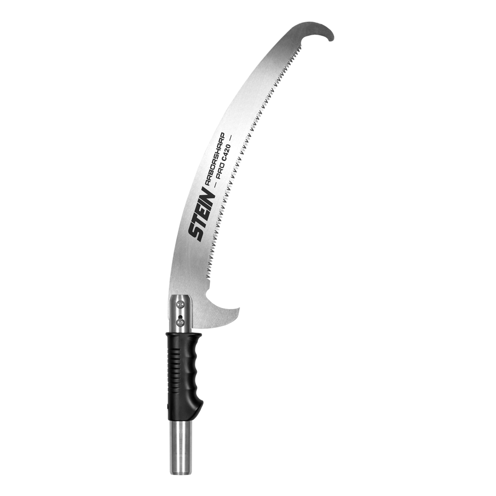 STEIN MPS Combo Saw Head fitted with ARBORSHARP C420 curved pruning blade and integrated branch hook