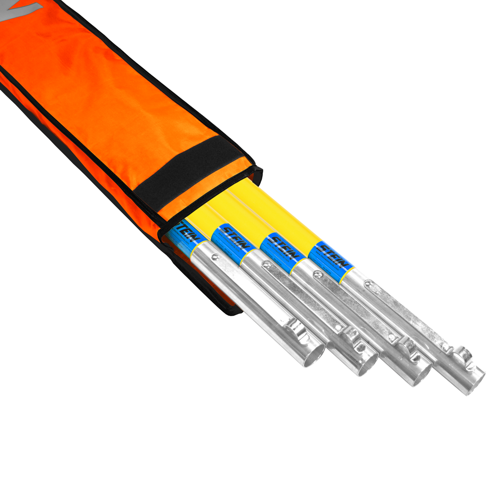 STEIN MPS 180cm high visibility orange padded pole storage bag holding four fibreglass pole sections