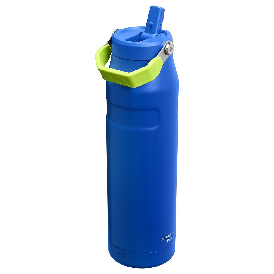 Stanley IceFlow Flip Straw 2.0 1.061L water bottle in vibrant Cobalt blue and Chartreuse green
