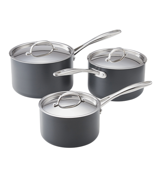 Stellar Hard Anodised Non-Stick 3-Piece Saucepan Set with Lids