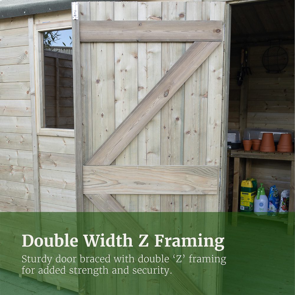 Forest Garden Timberdale 10x8 Apex Shed with No Windows and Double Door with Log Store