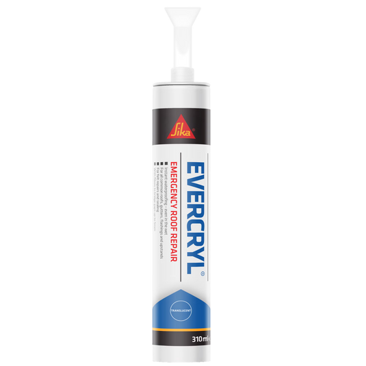 Sika Evercryl Emergency Roof Repair 310ml translucent cartridge for instant wet weather leak sealing.