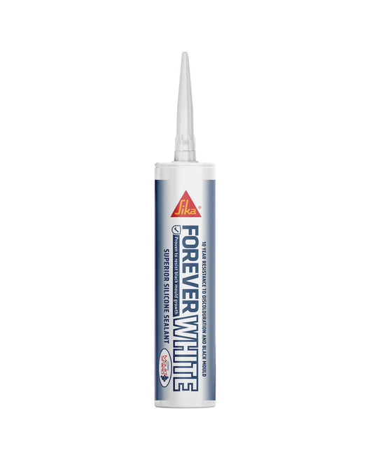 Sika Forever White Superior Hygienic Silicone Sealant 295ml cartridge for shower and bathroom sealing.